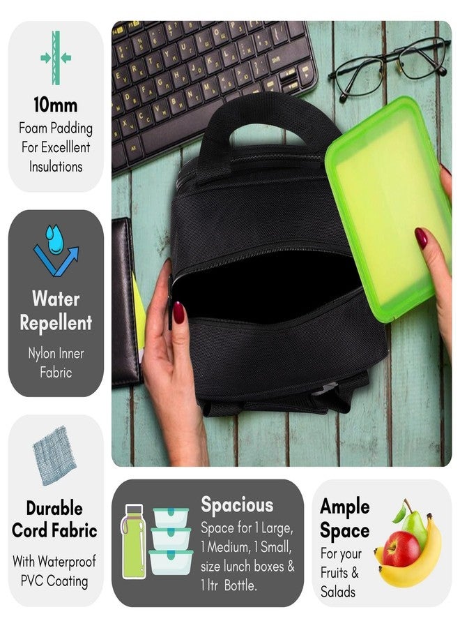 LOREM Black Insulated Tiffin Bag/Lunch Bag for Men & Women Office Waterproof Lunch Bag-TB17 - Image 3